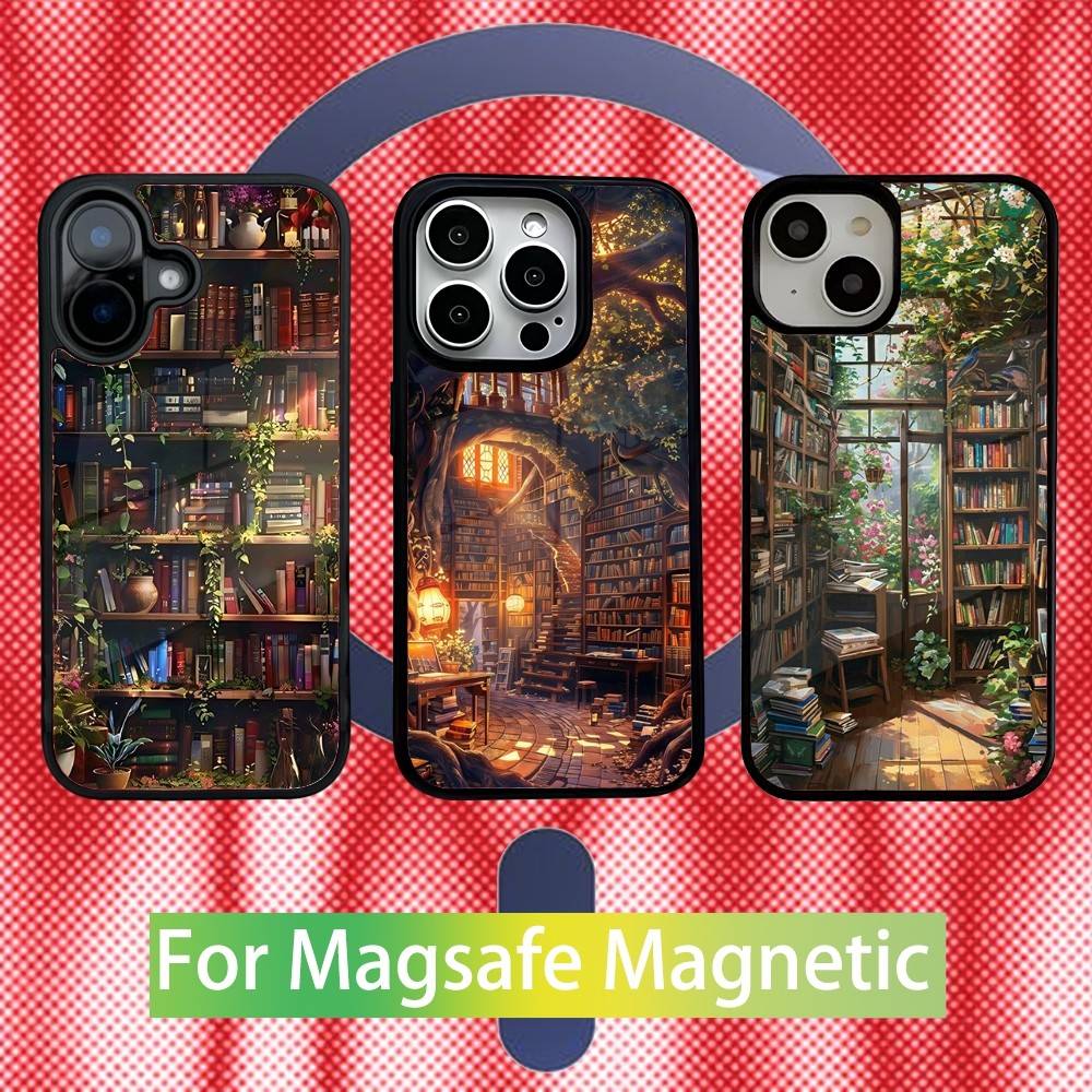 Library Study Book illustration Phone Case For iPhone 17,16,15,14,13,12,11 Pro,Max,Plus,Mini,Air,E Magnetic Magsafe Cover