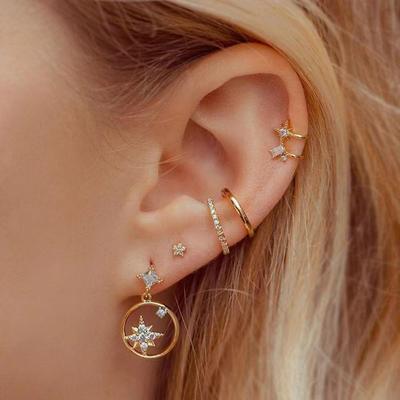 Cross-border Ins-Style Star & Moon Tassel Stud Earring Set – Zircon Six-Pointed Star Fashion Jewelry