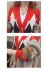 V-Neck Color-Block Knit Cardigan - 2026 Spring/Autumn Korean Style Loose Fit, Slimming Diamond Pattern Jacket