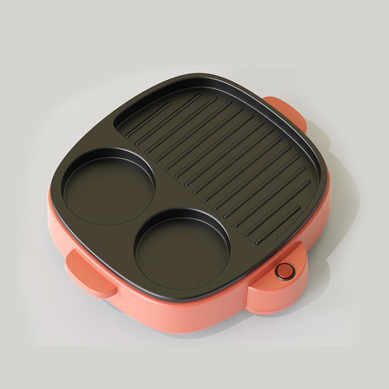 

110 В многофункциональная электрическая сковорода-сковорода с антипригарным покрытием для гриля, жарки, выпечки, приготовления яиц, бургеров, стейков, машина для приготовления пищи us розовый