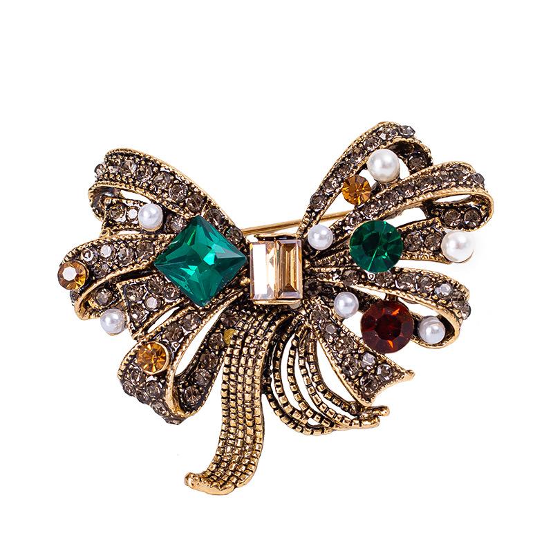 SKEDS Women Girls Vintage Classic Crystal Bow Ribbon Badges Pins Classic Luxury Design Bowknot Pins For Women's Clothing Coat