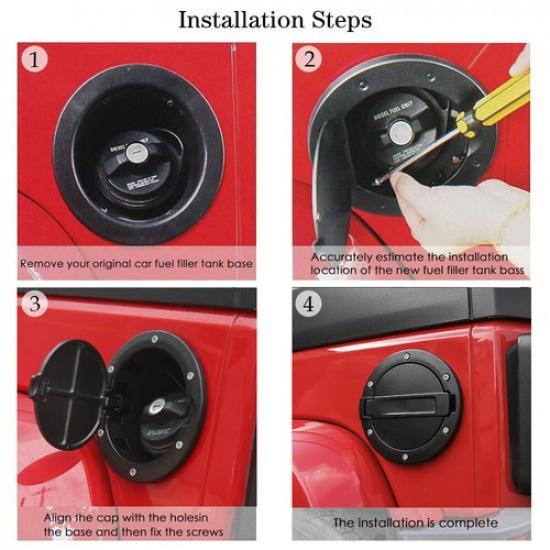 Black Fuel Tank Cover Gas Cap Filler For Jeep Wrangler JK JKU 2007-2017 Aluminum