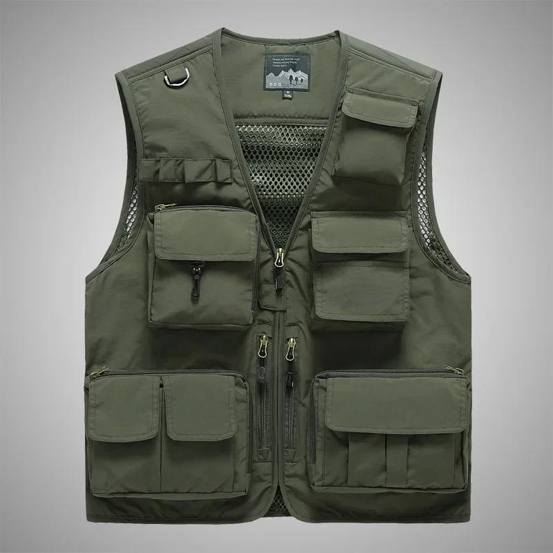 Men Outdoor Waistcoats Climbing Vests Jackets Multi-pocket Fishing Photography Vests Men Mesh Breathable Vests Coats Size 6XL