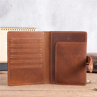 Men's and Women's Vintage Genuine Leather Passport Bags In Stock, Crazy Horse Leather Multi Slot Card Bag, Zero Money Bag with Snap Button