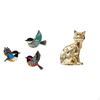 Wooden Bird Wall Art And Cat Statue Decorative Figurine Animal Sculpture Ornament for Garden Study