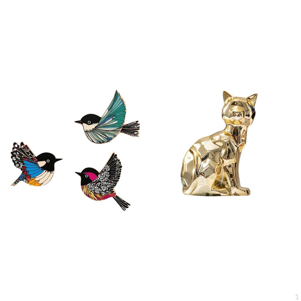 Wooden Bird Wall Art And Cat Statue Decorative Figurine Animal Sculpture Ornament for Garden Study