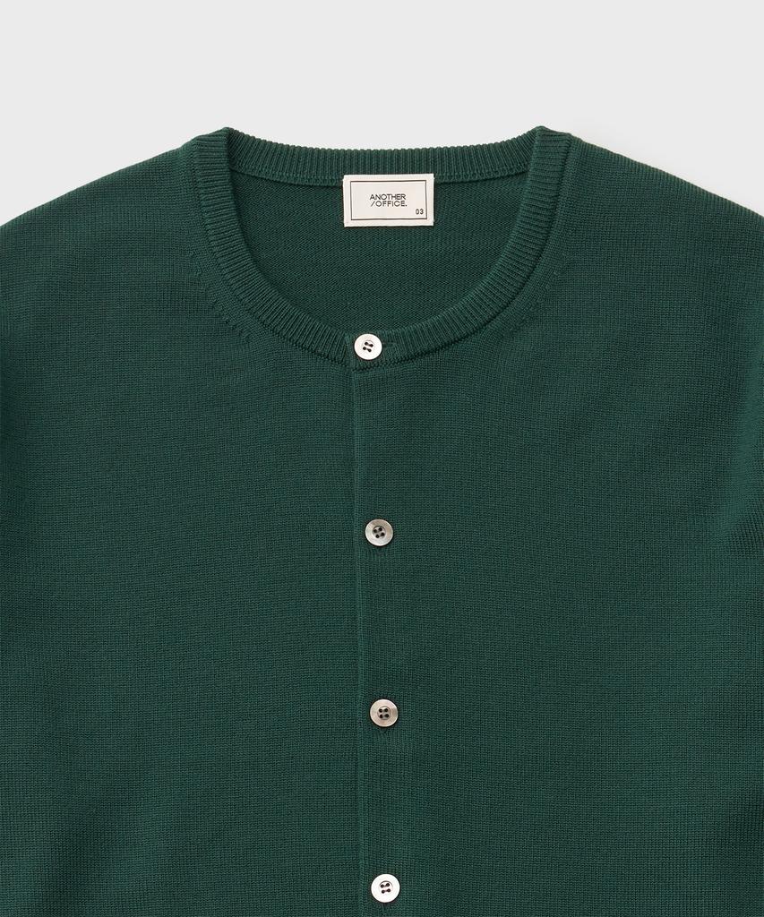 Another Office Solid Round Neck Cardigan (Green)
