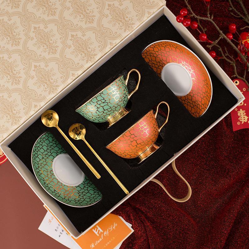 Light Luxury Bone China Coffee Cup And Saucer Gift Box, High-End Exquisite Couple Cup Set, Niche Cup, Girlfriend Wedding Gift.