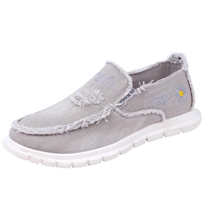 Men's Casual Canvas Shoes Summer Flat Slip On Loafers Lightweight Driving Shoes Breathable Boat Shoes