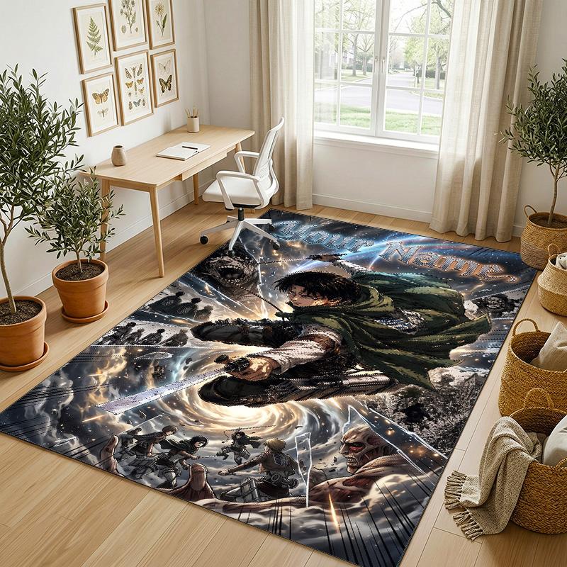 Personalized Crystal Velvet Carpet,Attack On Titan Custom Printed Name, Plush Area Rug For Home Indoor Decor
