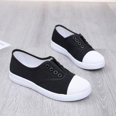 Zapatos planos de lona antideslizantes de peso ligero para mujer, slip-on de primavera, zapatos blancos casuales para estudiante escolar, lady ab471