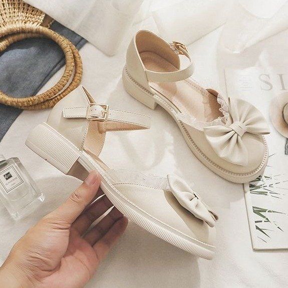 Thick-heeled small leather shoes, evening breeze gentle with skirt single shoes 2025 summer new bow Mary Jane sandals women