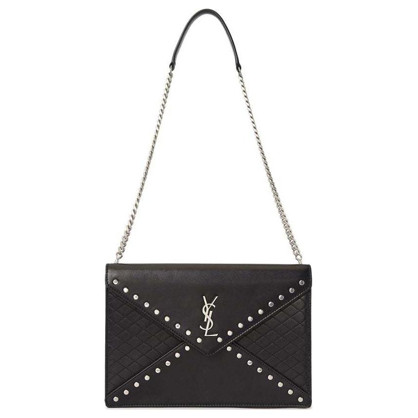 Saint Laurent YSL Monogram Gabi Silver Logo Chain Envelope Bag Women Shoulder Bag Black 668864-1ELV6-1000