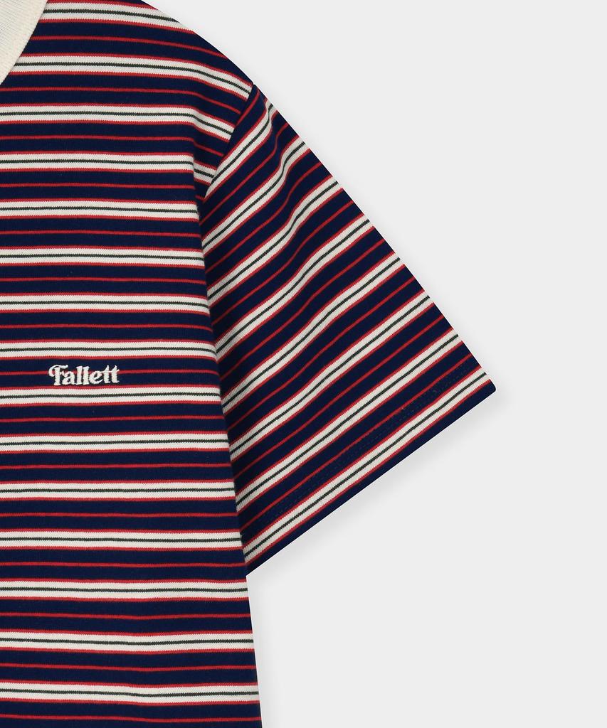 FALLETT Striped Slim Fit Short Sleeve T-Shirt Navy