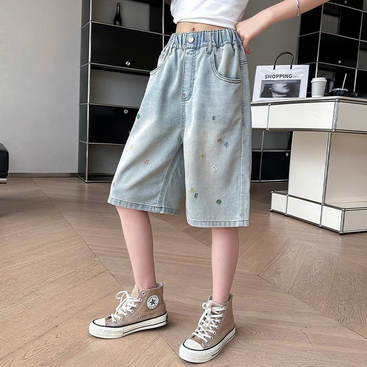 Girls' Stylish Denim Shorts Summer Clothes Children's Pants Summer Thin Jean Casual Five Quarter Pants