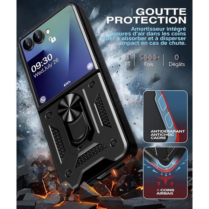 Coque + 2 Verres Trempés pour Samsung Galaxy Z Flip 8, Antichoc Rigide Bumper avec Support - Noir