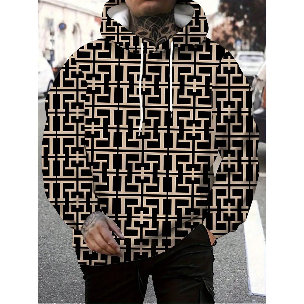 

Men s Casual Athletic Hoodie with Unique Color-Block Graphics | Loose Fit Long Sleeve Outerwear for Daily Wear 6XL