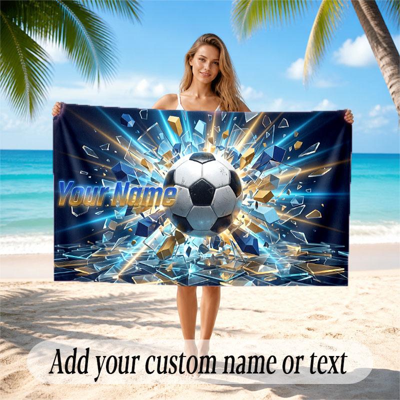 Soccer Theme Beach Towel Personalized Custom Name & Text Soft Quick Dry Beach Towel for Swimming Travel