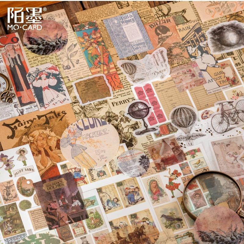 83Pcs Retro DIY Decoration Material Pack (Stickers + Material Paper), Vintage Floral/Clock Pattern, for Journal Scrapbooking