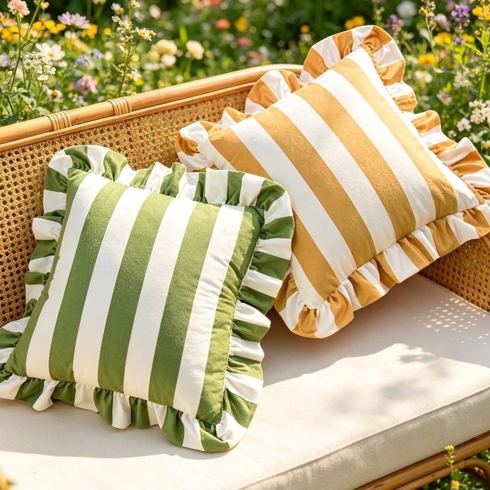 New Striped Pillow Case Cover Lotus Leaf Skirt Edge Velvet Pillowcase Home Decor Soft Bedding Pillow Cover Couch Bedroom