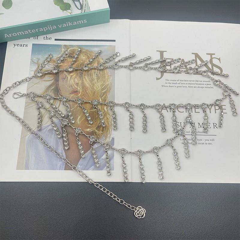 Metallische Kettengürtel für Damen mit Quasten und Strasssteinen Sommer Modeaccessoire