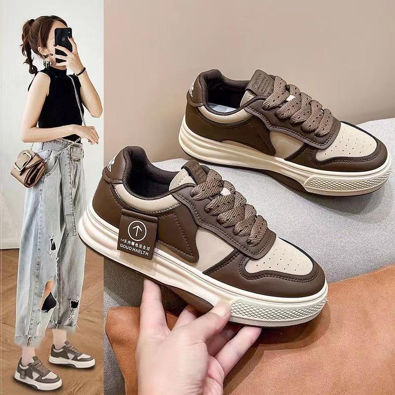 Women's White Chunky Sole Sneakers - Spring/Autumn Breathable Casual Korean Style Versatile Dad Shoes