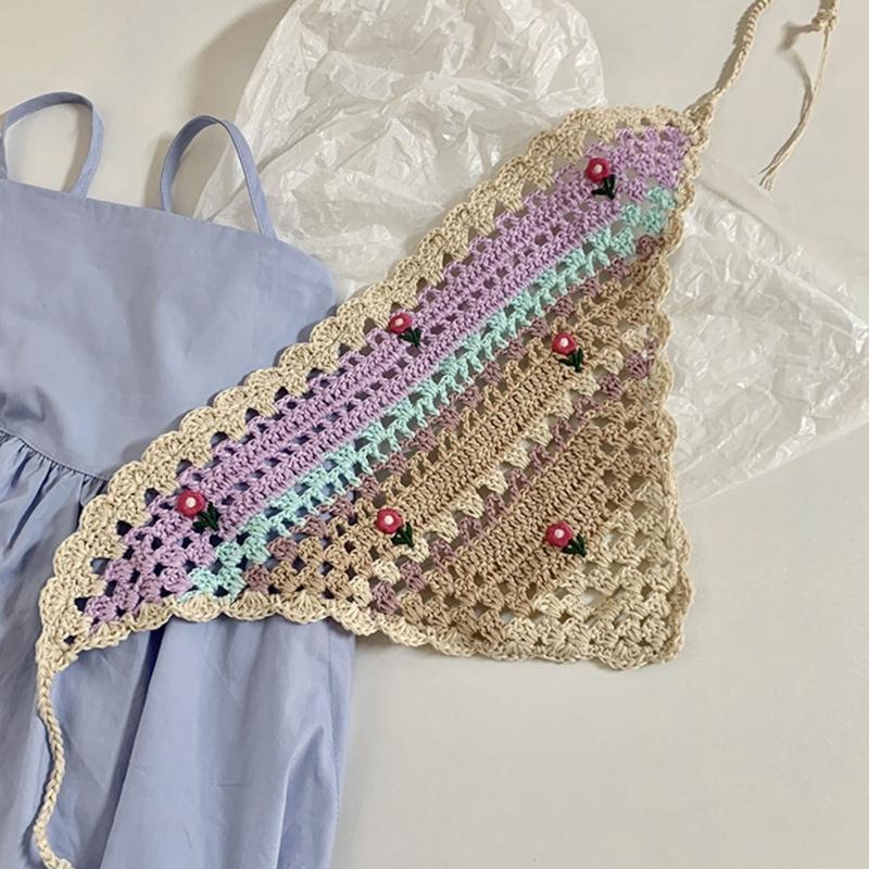French Style Crochet Headscarf Hairband for Women Hair Bandannas Decorative Ethnic Headbands Bohemian Flower Hair Scarf