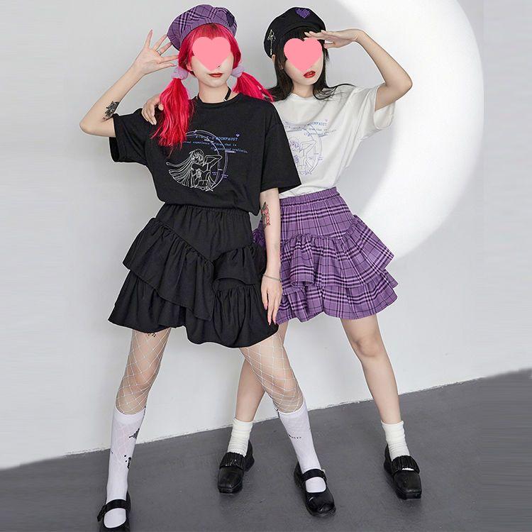 

Harajuku Women s Black Fluffy High-Waisted Layered A-line Mini Skirt S [37.5kg-52.5kg]