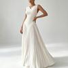 Summer new European and American style white sleeveless pleated splicing dress temperament slim dress dress party