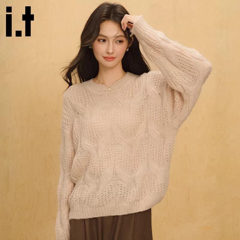 CHOCOOLATEit Women s Round Neck Loose Knit Sweater One Size