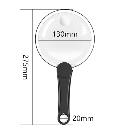 USB Rechargeable Magnifying Glass with Light, 3x, 10x, 20x, Three Magnification Levels, 130mm, Handheld, Large Magnifying Glass with 49 LED Lights, Id