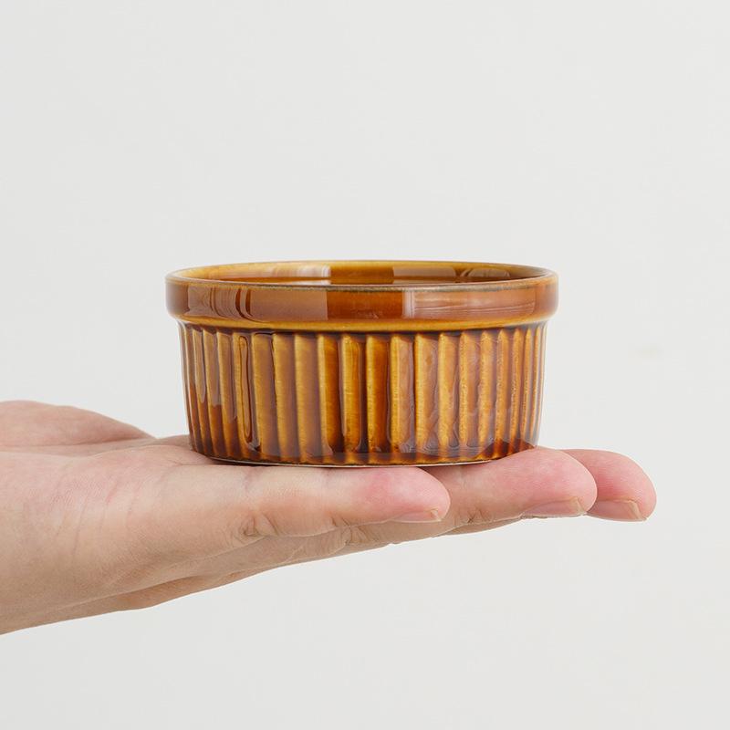 Vertical Stripe 3.2" Dehua Ceramic Pudding Bowl with Lid - Perfect for Jelly or Sauce