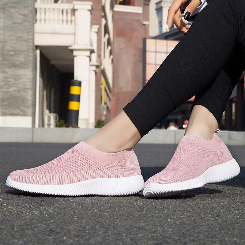 Fashion 2025 Women Shoes Knitting Sock Sneakers Women Flat Shoes Casual Breathable Sneakers Flats Walking Shoes for Women Pink 43