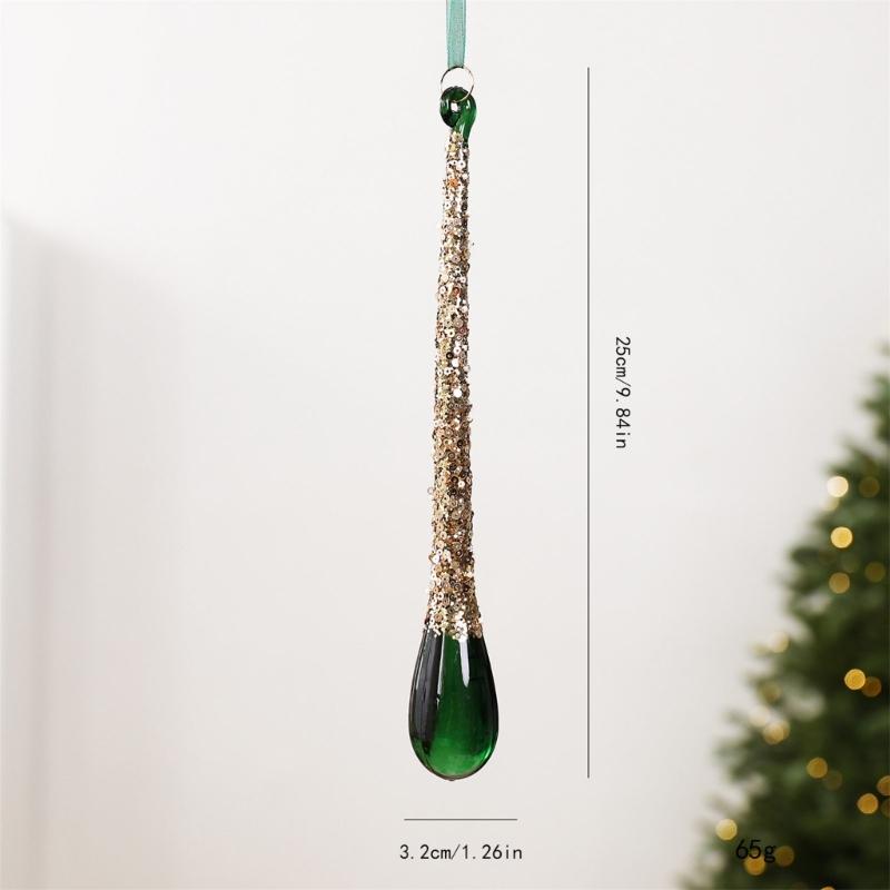 Green and Gold Hanging Christmas Decorations with Varied Holiday Motifs, Frosted Finish, and Integrated Ribbons for Seasonal Arrangements
