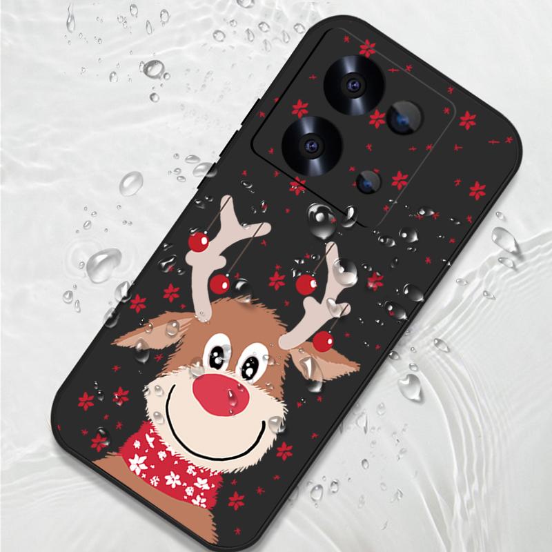 Cute Christmas Elk Printed Lanyard Phone Case For Xiaomi Redmi Note 14 13 12 Pro Note 13 14 Pro Plus 5G 13 13C 4G 11 10 Pro Silicone Cover