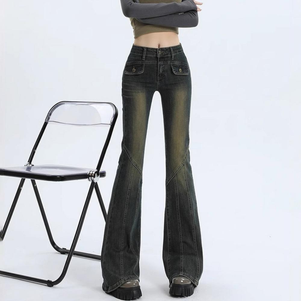 Micro-pull jeans women's spring and autumn new high-waisted slim-fitting and thin design sense Spice girl horseshoe flared pants tide