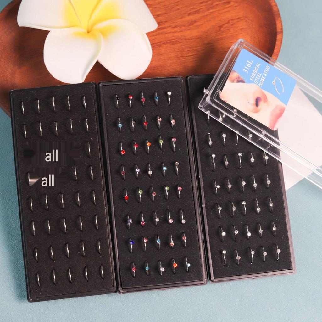40-Piece Rhinestone C & L-Shaped Nose Rings, Diamond Septum & Stainless Steel Stud Piercing Jewelry
