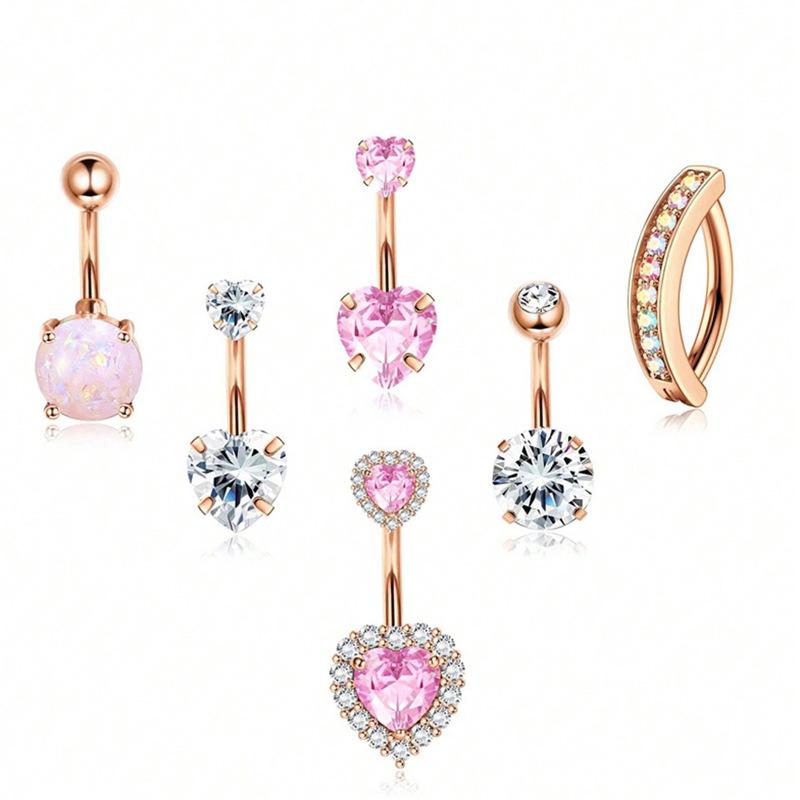 6/8Pcs Sexy Belly Button Rings Set Heart Zircon Navel Piercing Rings For Women Girls Body Piercing Jewelry Accessories Gifts