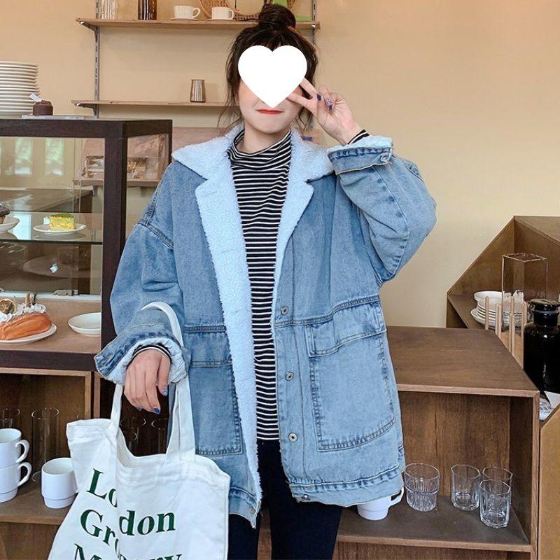2025 Damen Streetwear Fleece-gefütterte Lammwolle Denimjacke - Koreanischer lockerer Schnitt