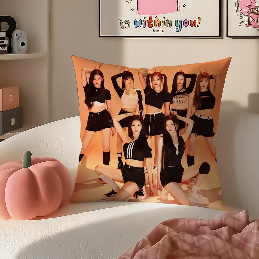 Stilvolle Kpop Girlgroup BBabymonster Kissenbezug Kissenhülle Kurzer Plüsch Verdeckter Reißverschluss Zimmer Sofa Kissenbezug