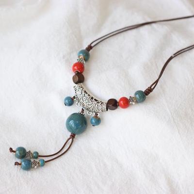 Ceramiczny naszyjnik łańcuszkowy do swetra w stylu vintage: Ręcznie robiony naszyjnik długi w stylu chińskim dla kobiet