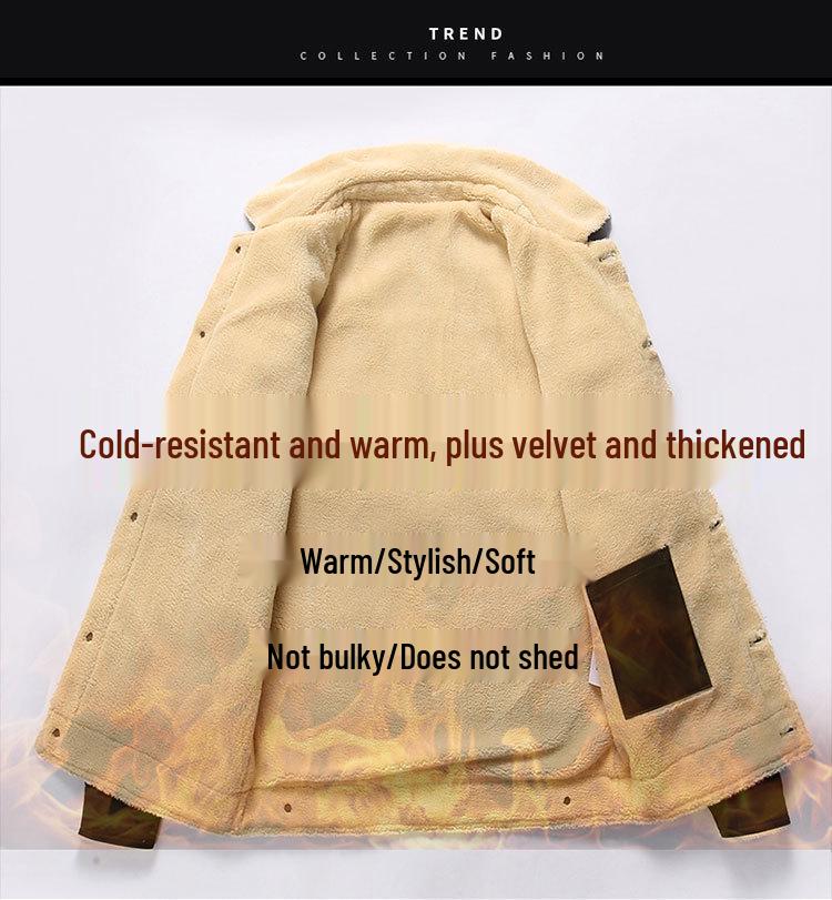 Men's Autumn/Winter Lamb Wool Lapel Jacket - Thick, Pure Cotton, Velvet, Washed Coat, Trendy Brand.