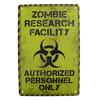 Metal Zombie Research Biohazard Wall Door Warning Sign Garage Man Cave Bar DecorAluminum