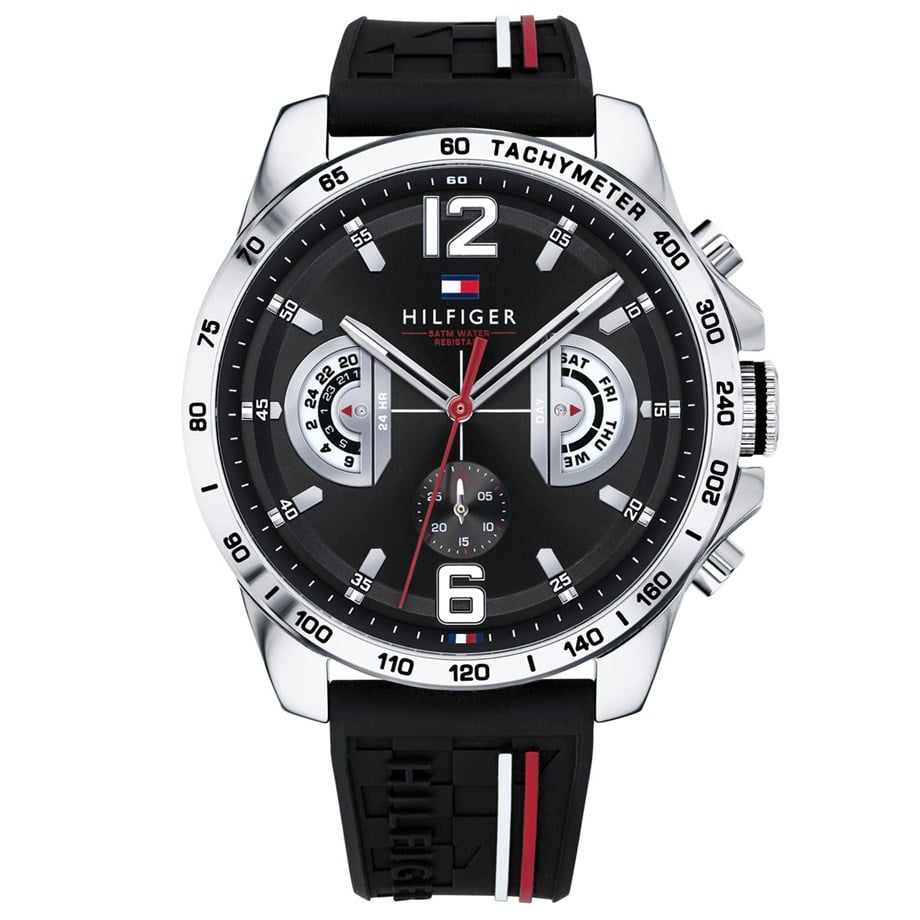 Tommy Hilfiger 1791473 Schwarze Silikon-Herrenuhr 46mm Schwarz