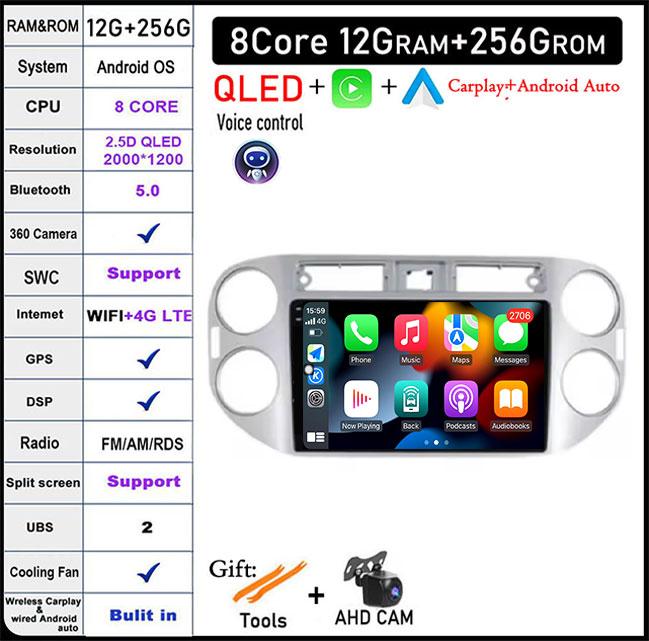 QLED Touch Screen Android 14 For Volkswagen VW Tiguan 1 NF 2006 2008 -2016 Car Radio Multimedia Video Player DSP IPS 5G WIFI