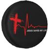 Jesus Saved My Life Cross Heartbeat Spare Tire Cover Christian SUV RV Protector