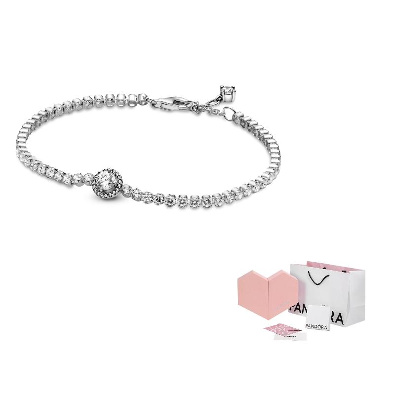 Pandora Shimmering Halo Tennis Adjustable 925 Silver Bracelet Women bracelets Multicolor 599416C01