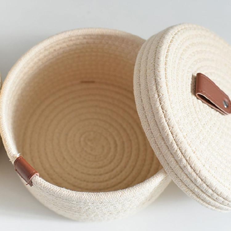 2pcs Sturdy Cotton Rope Storage Baskets With Lid Designs for Keeping Living Space Neat and Tidying Household Use