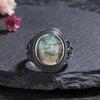 CopperRing for Women Oval Round Natural Labradorite Ring Gift Sun Shaped Retro Luxury Fine Jewelry