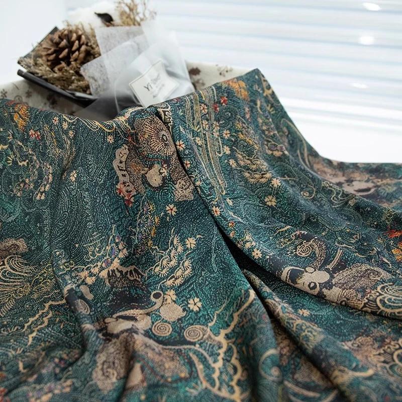 100x150cm Vintage Floral Printed Gambiered Canton Gauze Fabric Simulated Silk Fabric for Sewing Clothes Dress